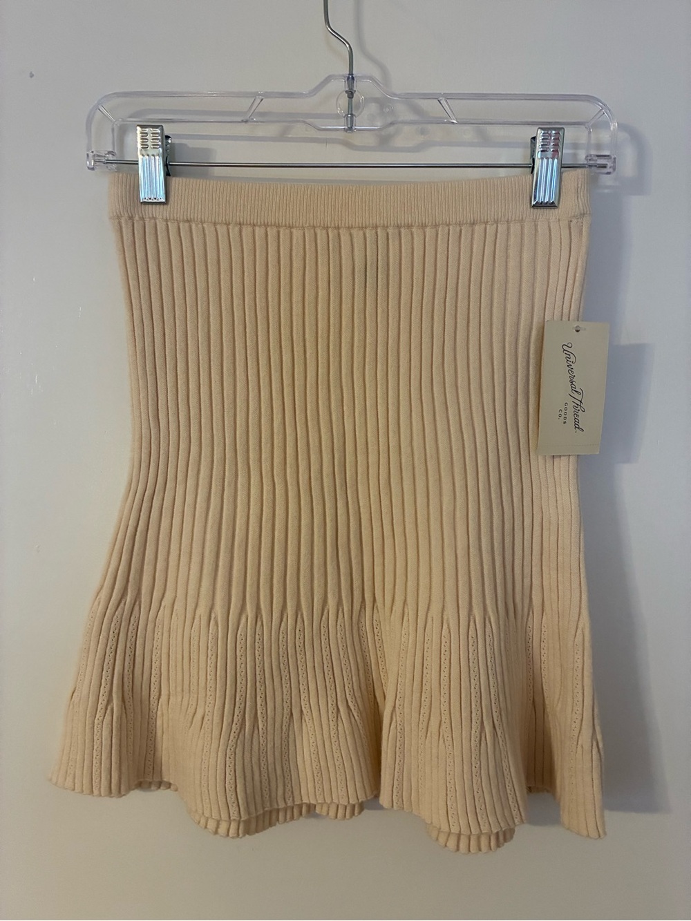 Universal Thread Cream Ribbed Knit Flared Skirt
